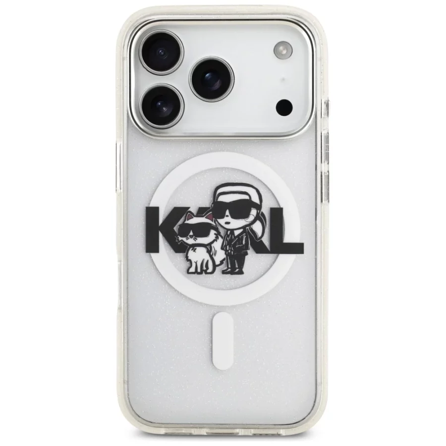 Etui Karl Lagerfeld IML Glitter Karl & Choupette Sketch Logo MagSafe na iPhone 17 Pro - przezroczyste