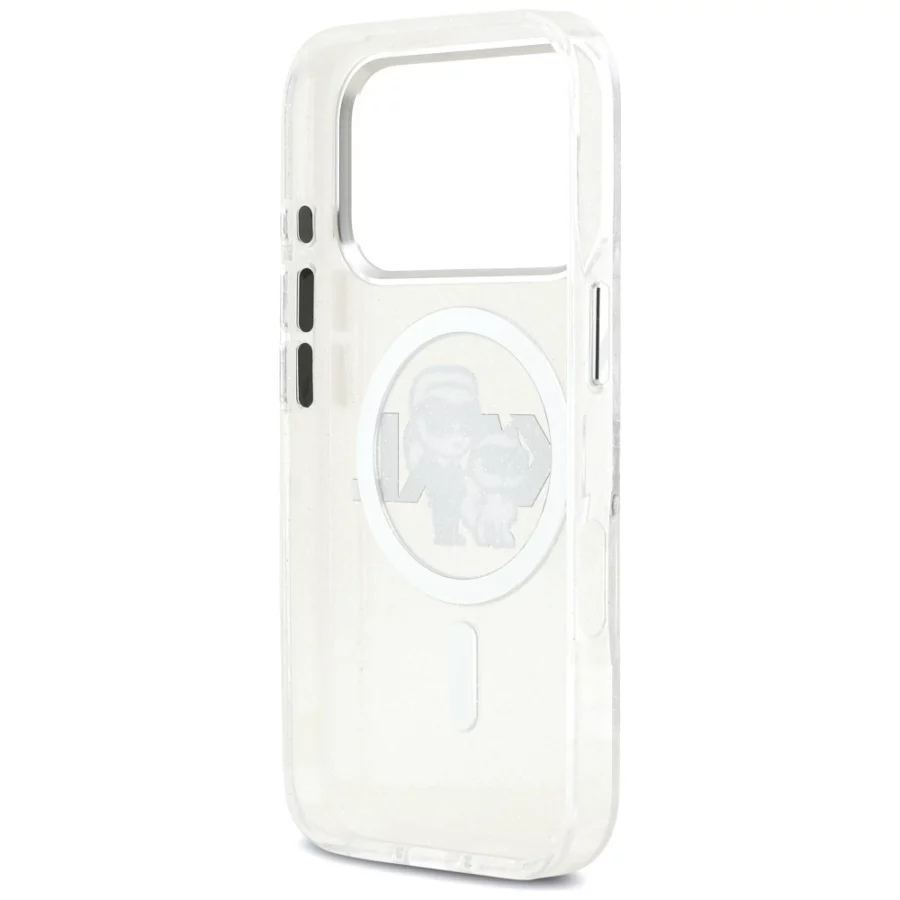 Etui Karl Lagerfeld IML Glitter Karl & Choupette Sketch Logo MagSafe na iPhone 17 Pro - przezroczyste
