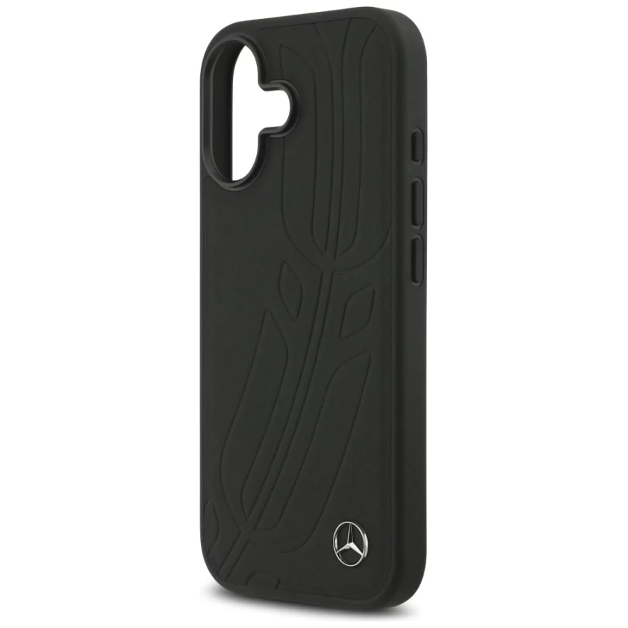 Etui Mercedes Leather Large Laurel Leave MagSafe na iPhone 17 - czarne