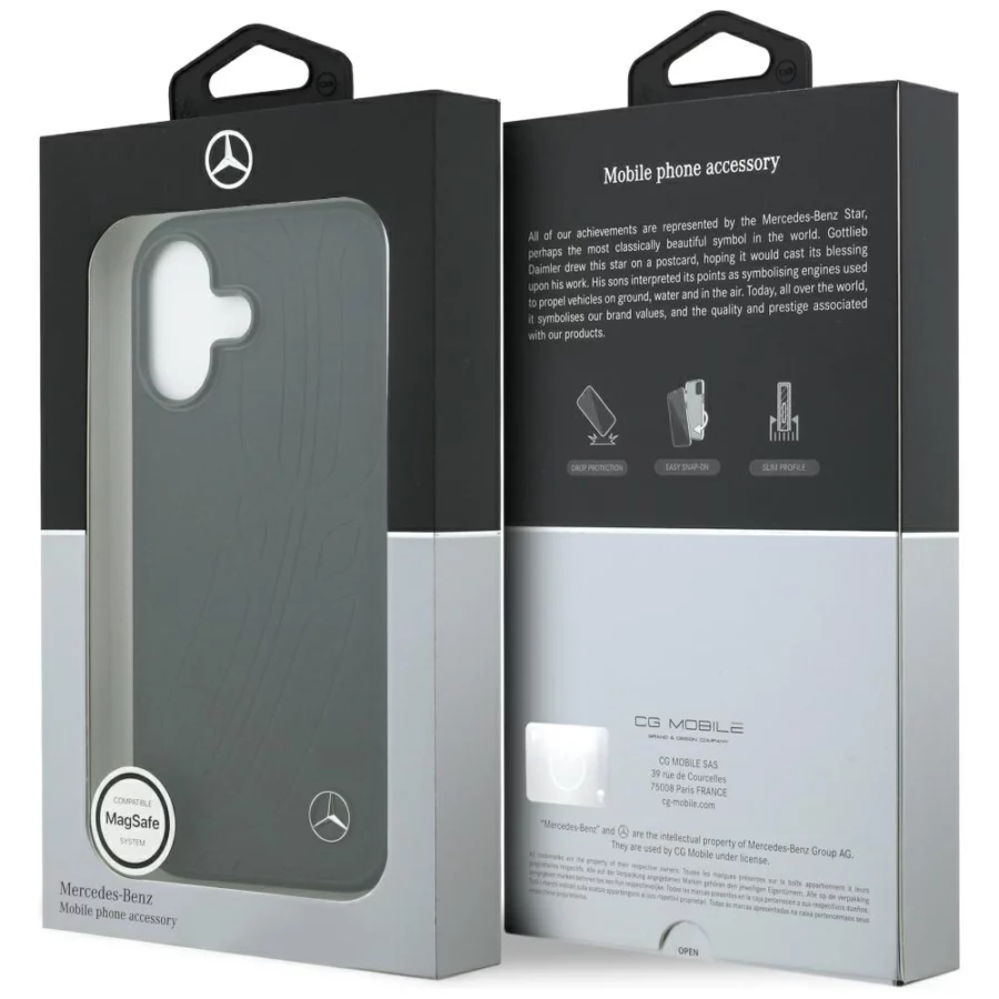 Etui Mercedes Leather Large Laurel Leave MagSafe na iPhone 17 - czarne