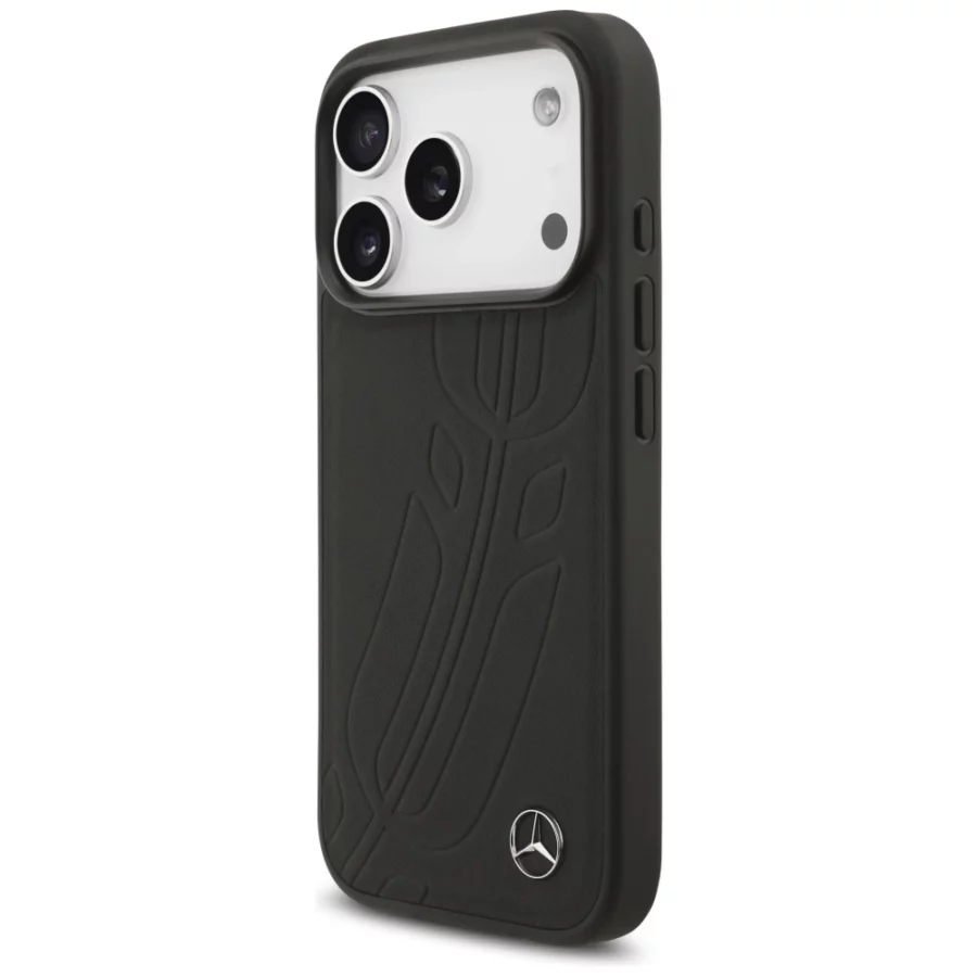Etui Mercedes Leather Large Laurel Leave MagSafe na iPhone 17 Pro - czarne