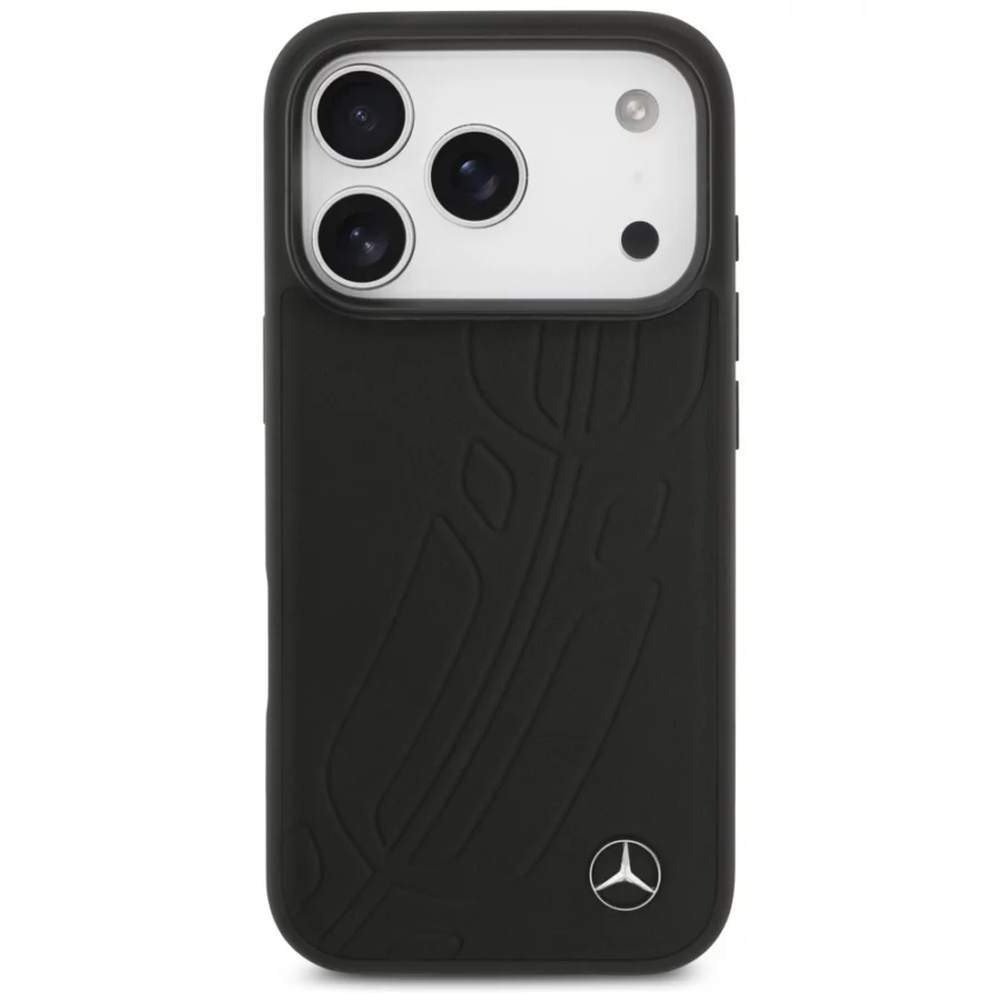 Etui Mercedes Leather Large Laurel Leave MagSafe na iPhone 17 Pro - czarne