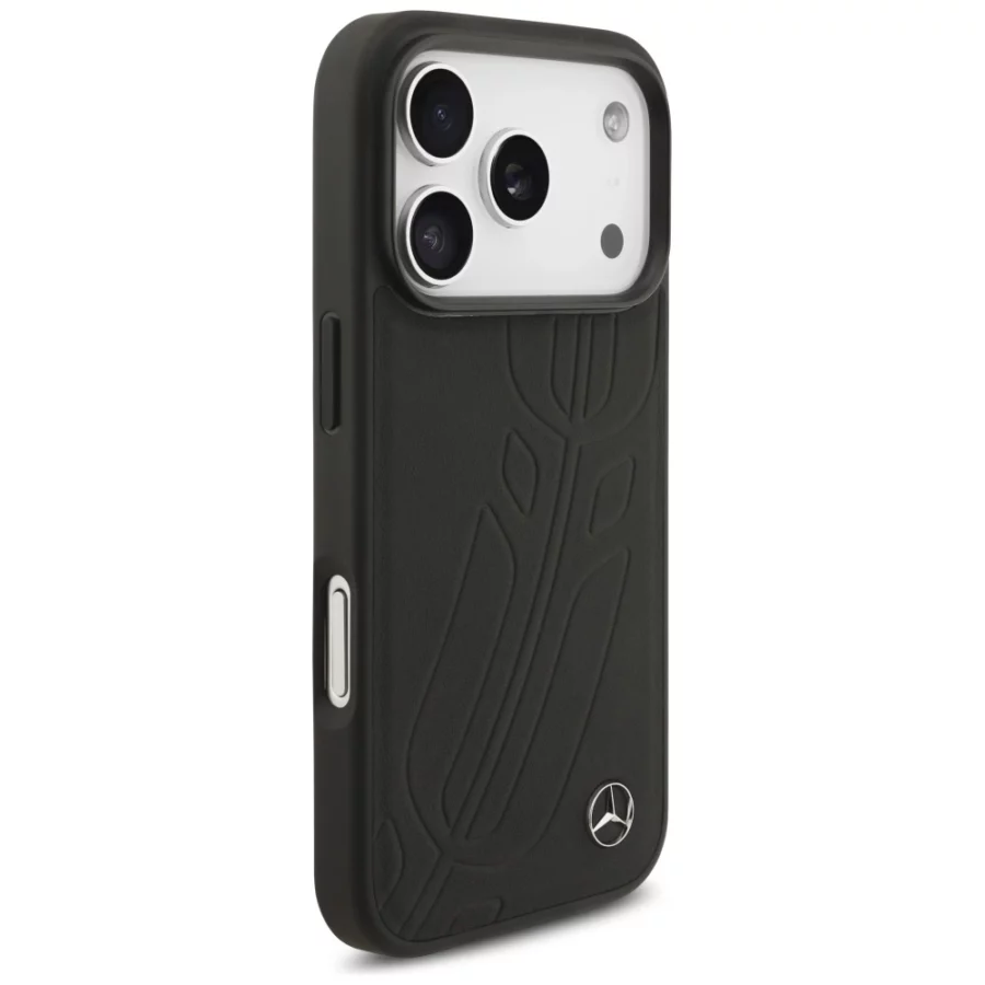 Etui Mercedes Leather Large Laurel Leave MagSafe na iPhone 17 Pro - czarne