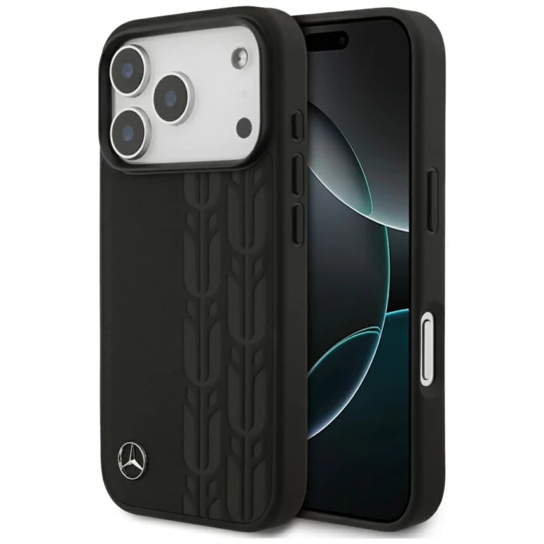 Etui Mercedes Leather Laurel Leaves MagSafe na iPhone 17 Pro - czarne
