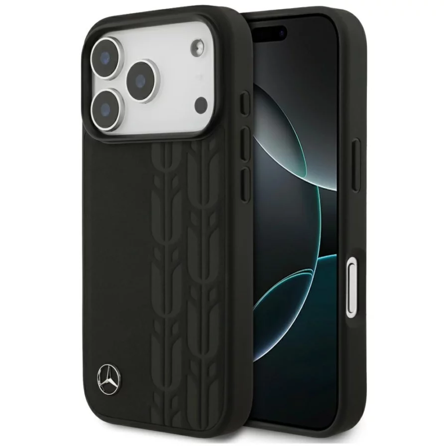 Etui Mercedes Leather Laurel Leaves MagSafe na iPhone 17 Pro - czarne