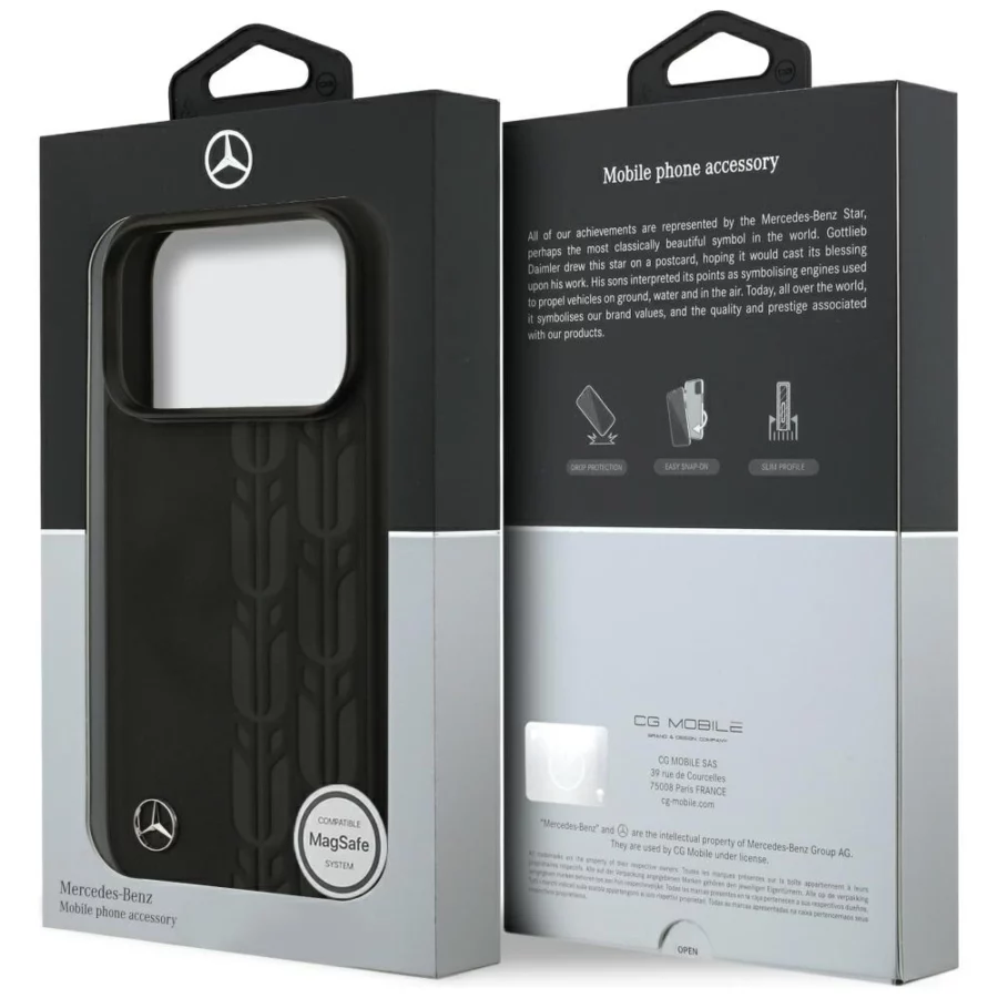 Etui Mercedes Leather Laurel Leaves MagSafe na iPhone 17 Pro - czarne