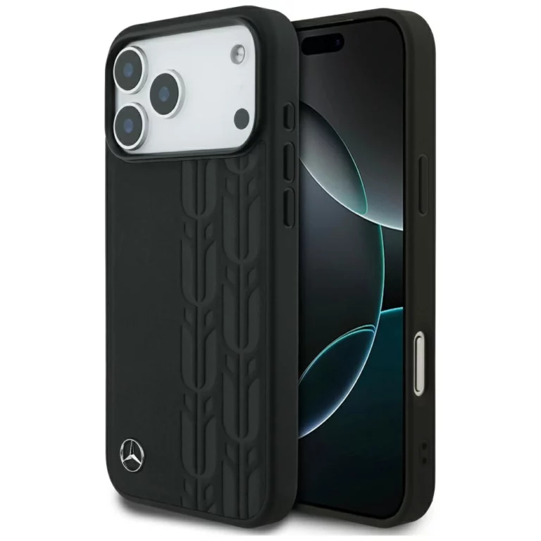 Etui Mercedes Leather Laurel Leaves MagSafe na iPhone 17 Pro Max - czarne