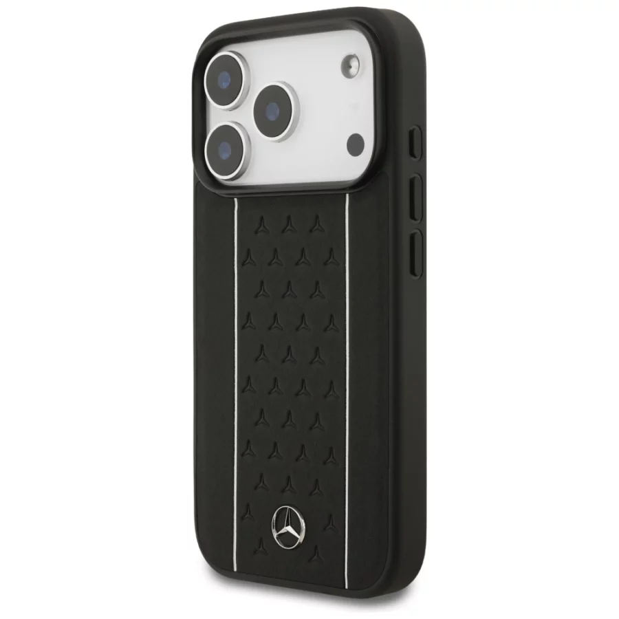Etui Mercedes Leather Star Pattern Stripes MagSafe na iPhone 17 Pro - czarne