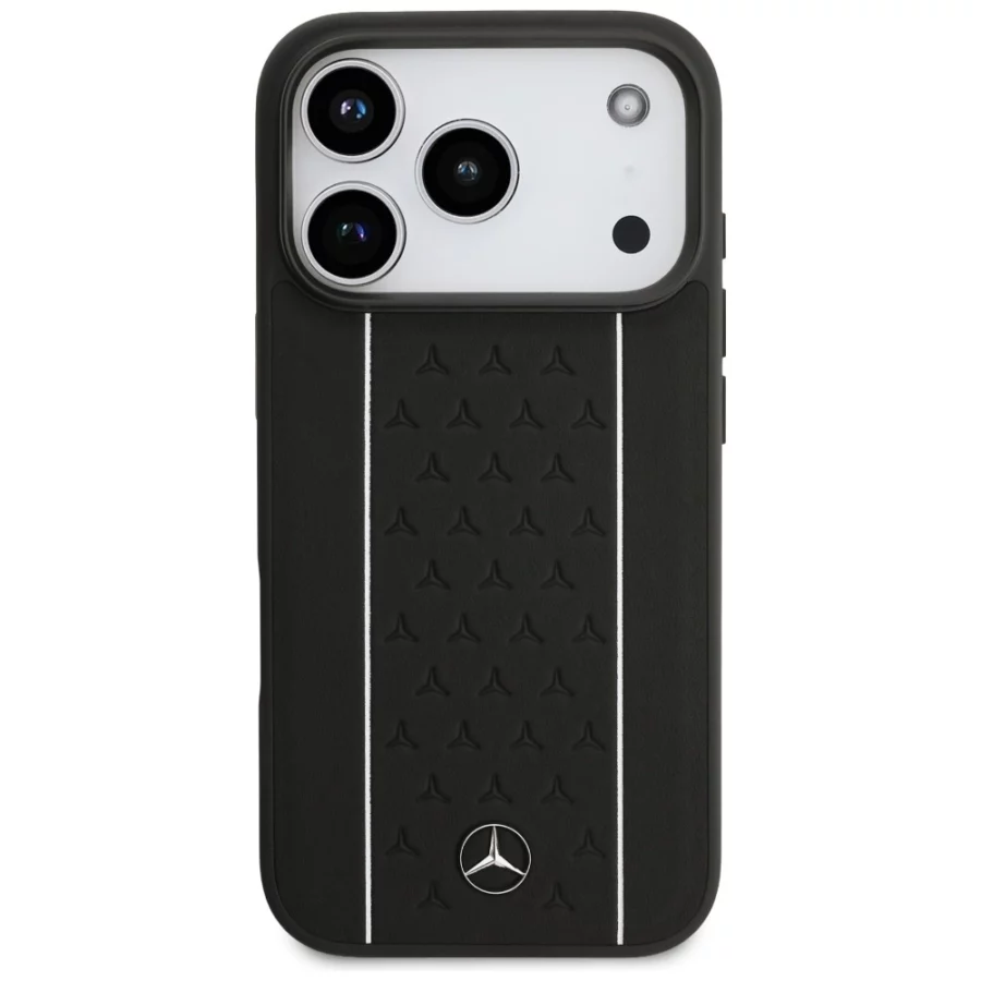 Etui Mercedes Leather Star Pattern Stripes MagSafe na iPhone 17 Pro - czarne