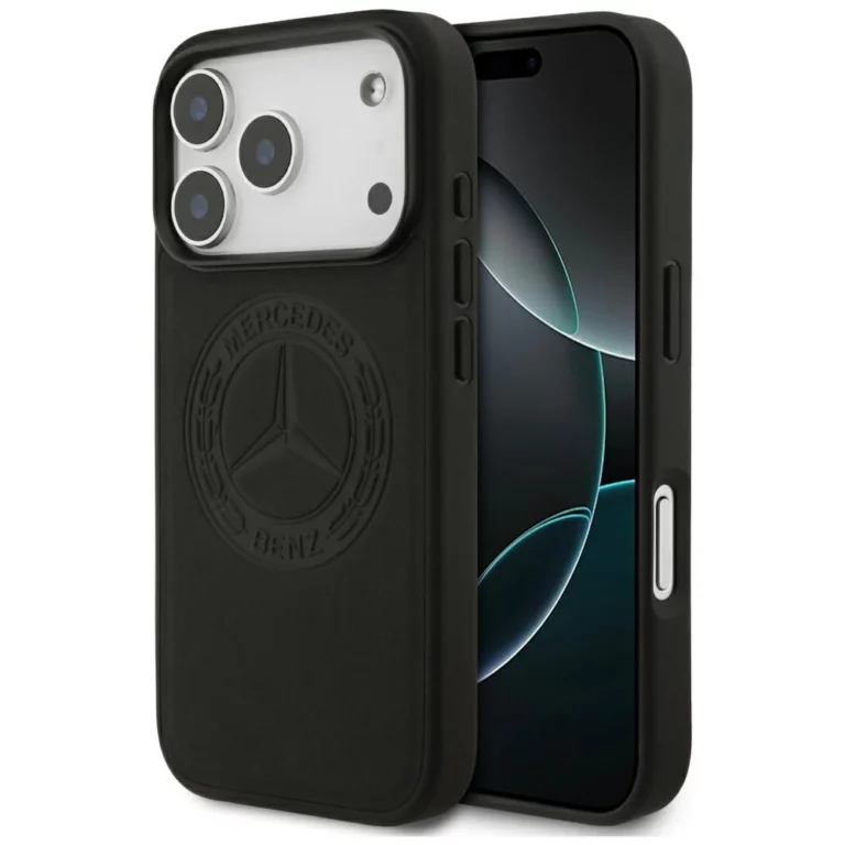 Etui Mercedes Leather Vintage Logo MagSafe na iPhone 17 Pro - czarne