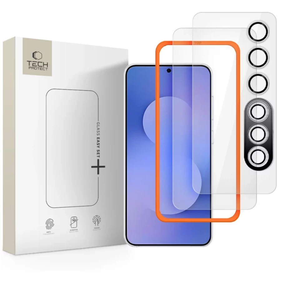 Szkło hartowane Tech-Protect Easy Set+ 3-pack na Samsung Galaxy S25 FE - przezroczyste