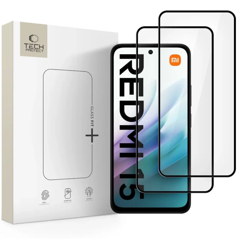 Szkło hartowane Tech-Protect Glass Fit+ 2-pack na Xiaomi Redmi 15 4G / 5G - czarne
