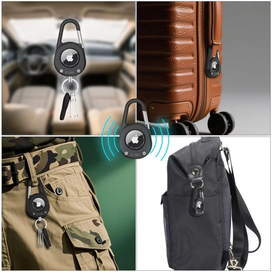 Etui Tech-Protect Slidelock Carabiner Keychain na Apple AirTag 1 / 2 - czarne