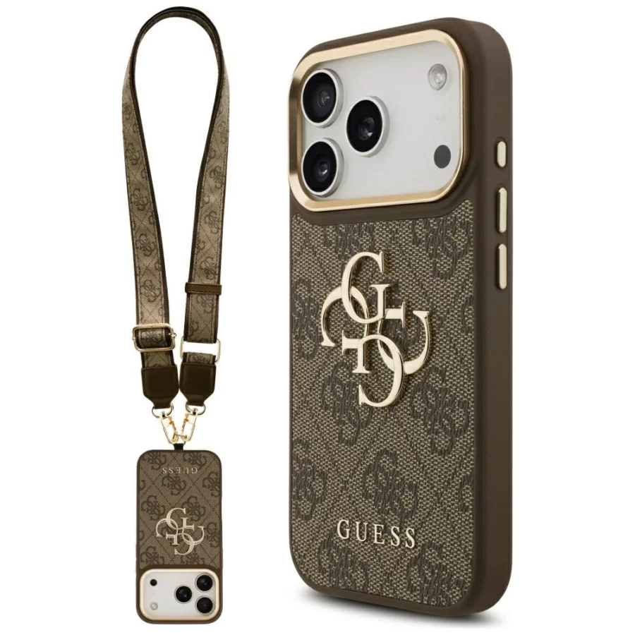 Etui Guess 4G Big 4G Classic Logo Big Strap Metal Buttons na iPhone 17 Pro - brązowe