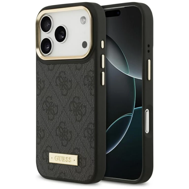 Etui Guess 4G Logo Plate MagSafe na iPhone 17 Pro -czarne