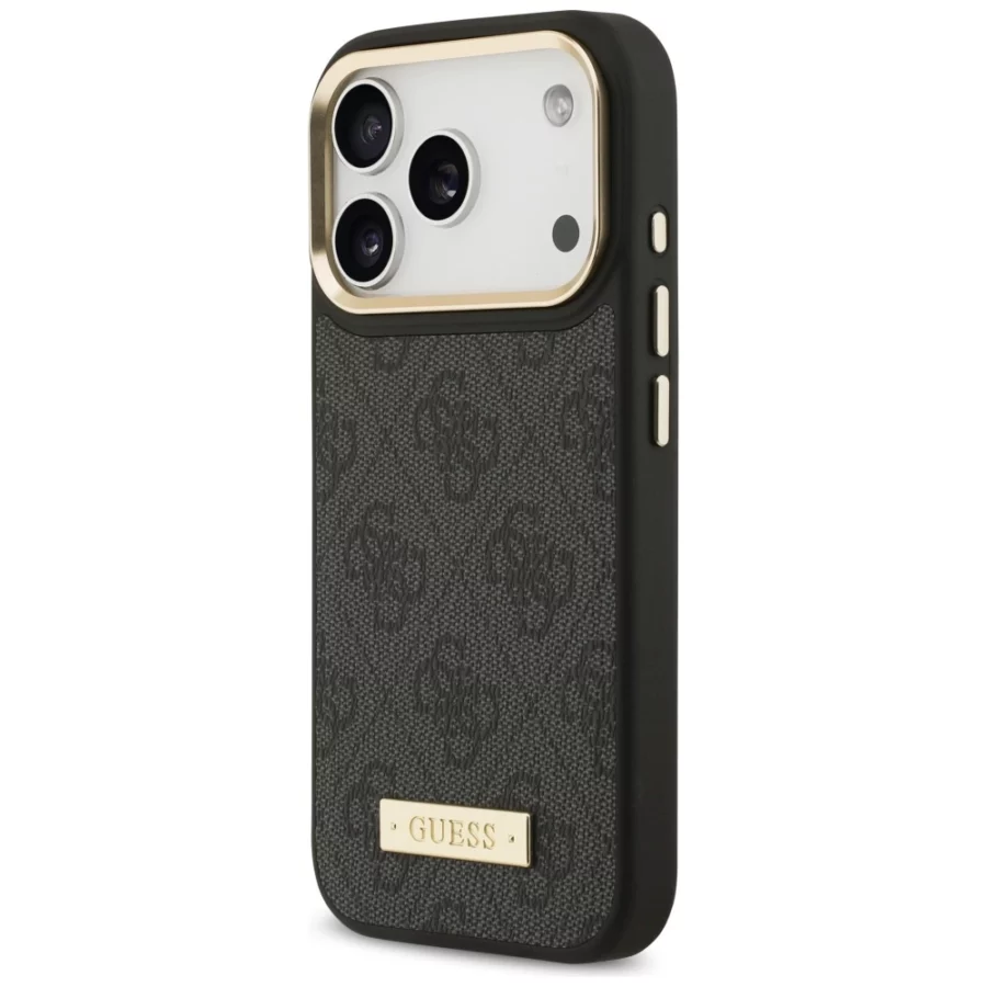 Etui Guess 4G Logo Plate MagSafe na iPhone 17 Pro -czarne
