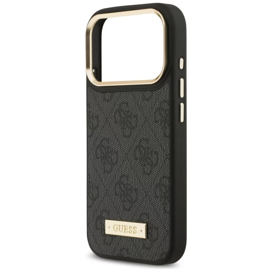 Etui Guess 4G Logo Plate MagSafe na iPhone 17 Pro -czarne