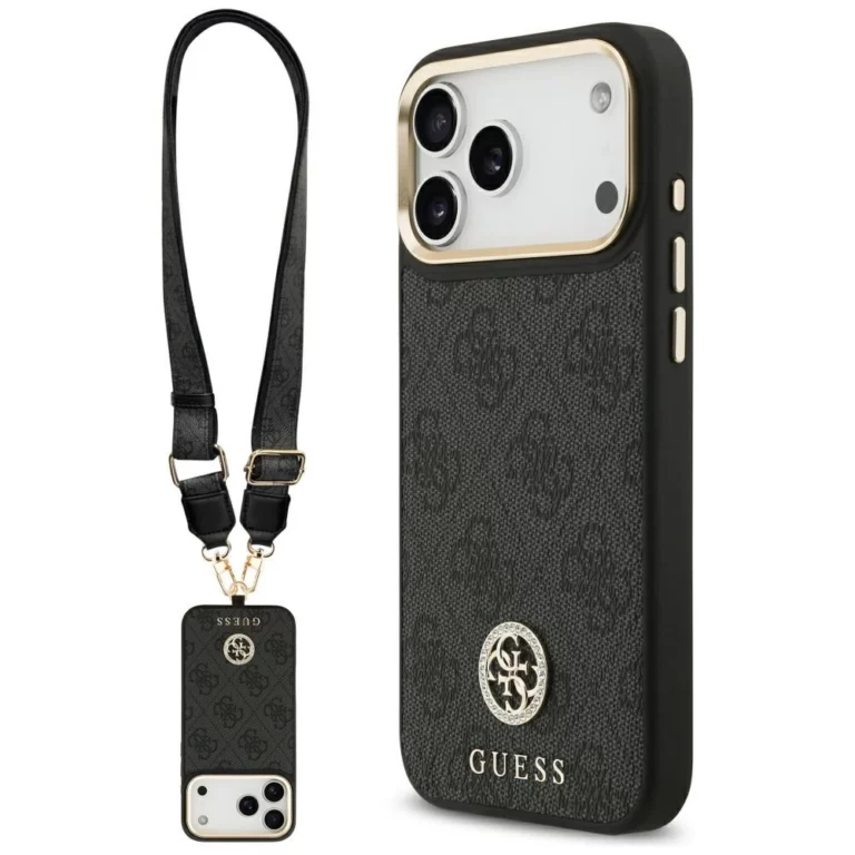 Etui Guess 4G Srtass Logo & Big Strap Metal Buttons MagSafe na iPhone 17 Pro Max - czarne