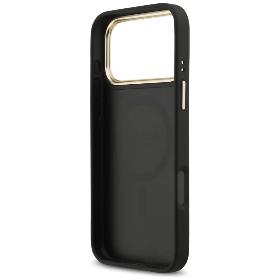 Etui Guess 4G Srtass Logo & Big Strap Metal Buttons MagSafe na iPhone 17 Pro Max - czarne