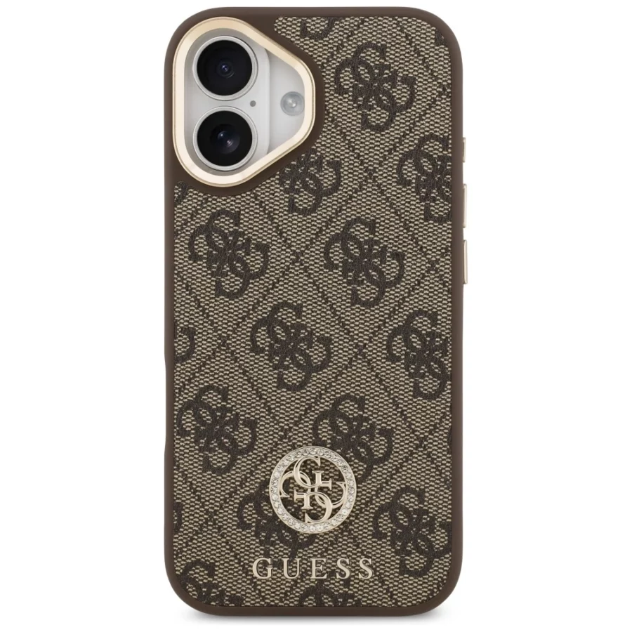 Etui Guess 4G Strass Logo & Big Strap Metal Buttons MagSafe na iPhone 17 - brązowe