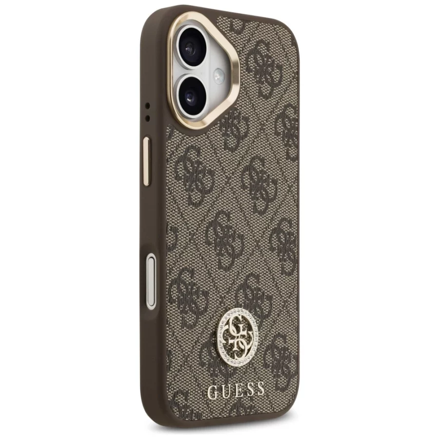 Etui Guess 4G Strass Logo & Big Strap Metal Buttons MagSafe na iPhone 17 - brązowe