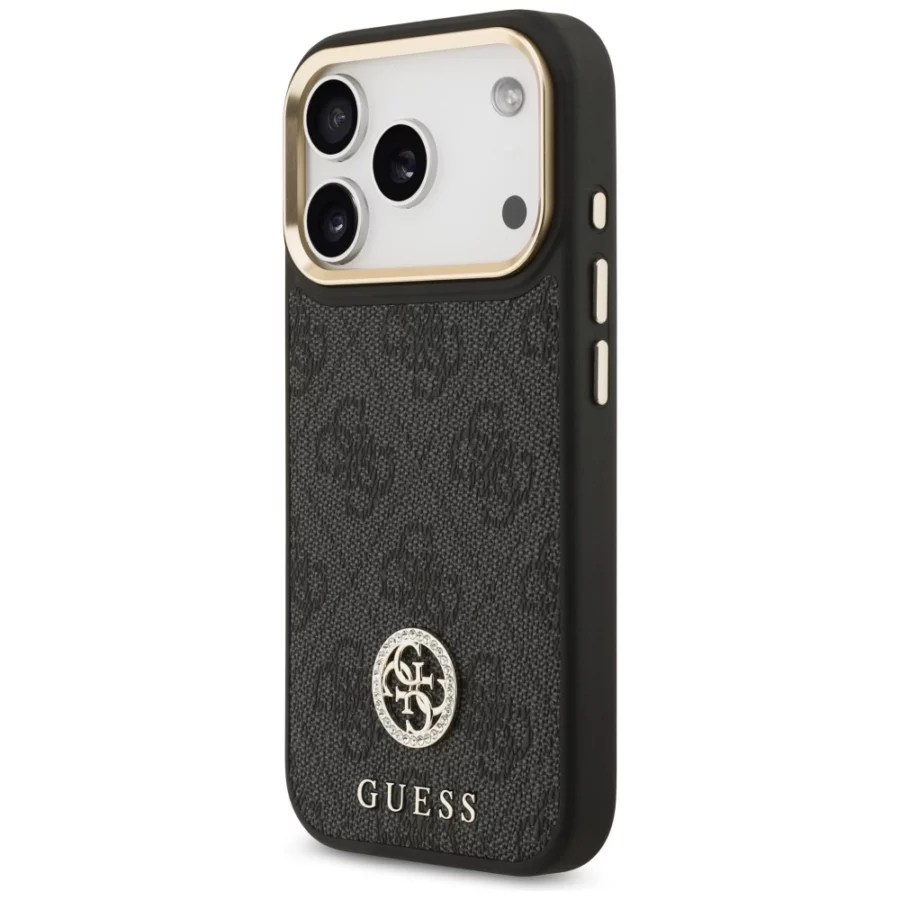 Etui Guess 4G Strass Logo & Big Strap Metal Buttons MagSafe na iPhone 17 Pro - czarne