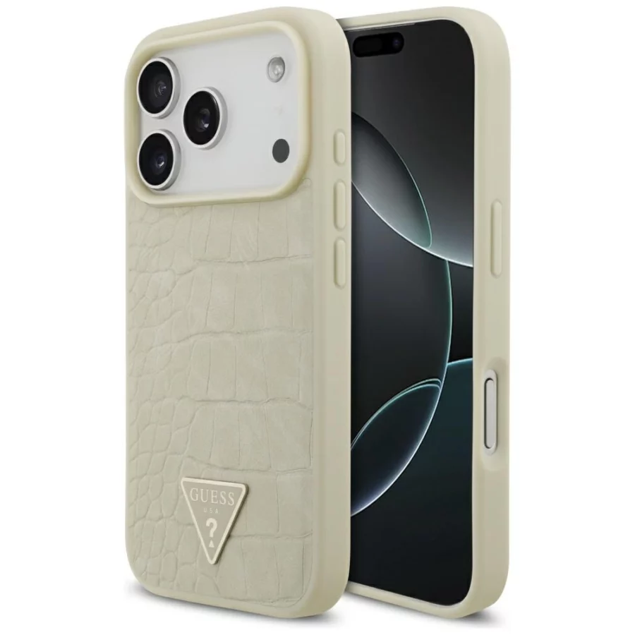 Etui Guess Croco Triangle Logo MagSafe na iPhone 17 Pro - złote