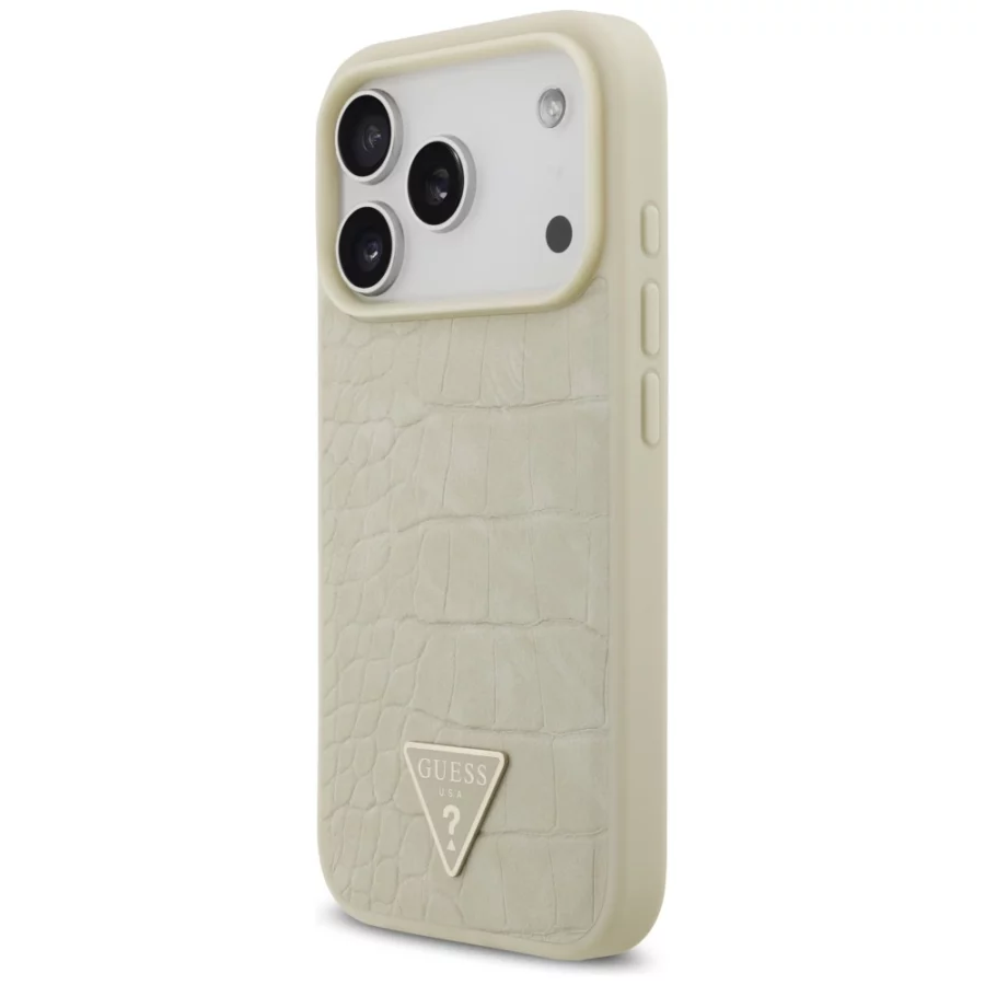 Etui Guess Croco Triangle Logo MagSafe na iPhone 17 Pro - złote