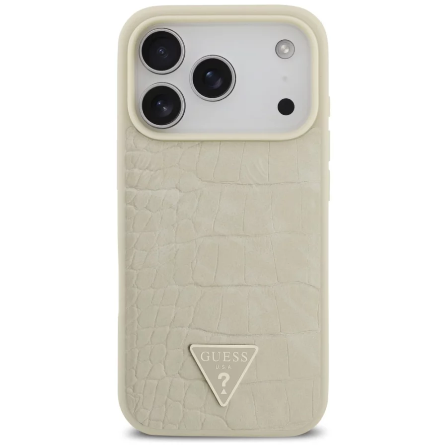Etui Guess Croco Triangle Logo MagSafe na iPhone 17 Pro - złote
