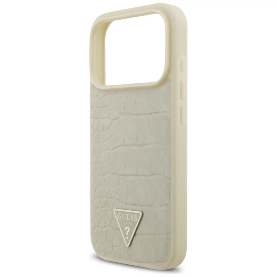 Etui Guess Croco Triangle Logo MagSafe na iPhone 17 Pro - złote