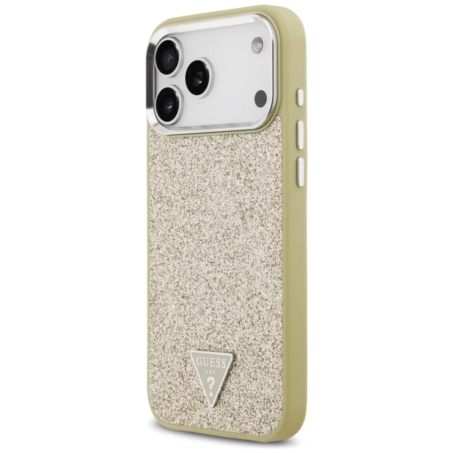 Etui Guess Glitter Triangle Logo MagSafe na iPhone 17 Pro Max - złote