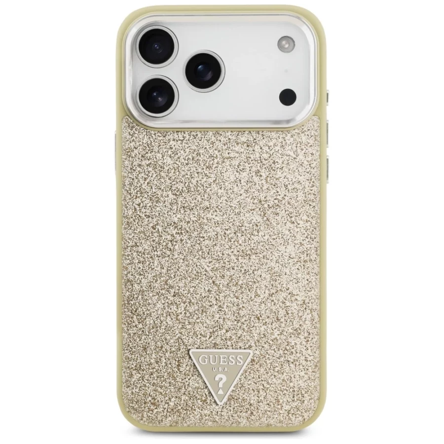 Etui Guess Glitter Triangle Logo MagSafe na iPhone 17 Pro Max - złote