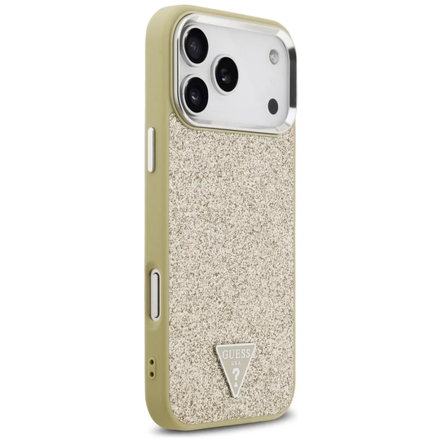 Etui Guess Glitter Triangle Logo MagSafe na iPhone 17 Pro Max - złote