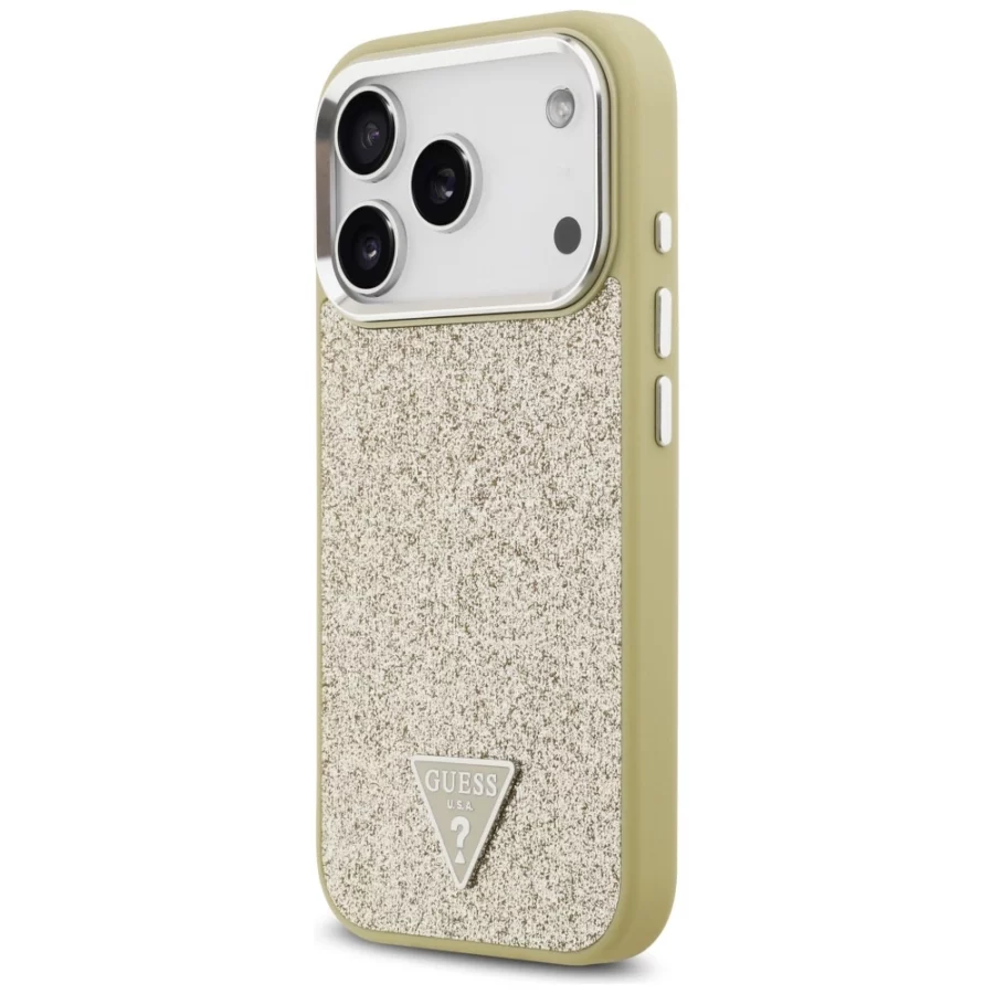 Etui Guess Glitter Triangle Logo MagSafe na iPhone 17 Pro - złote
