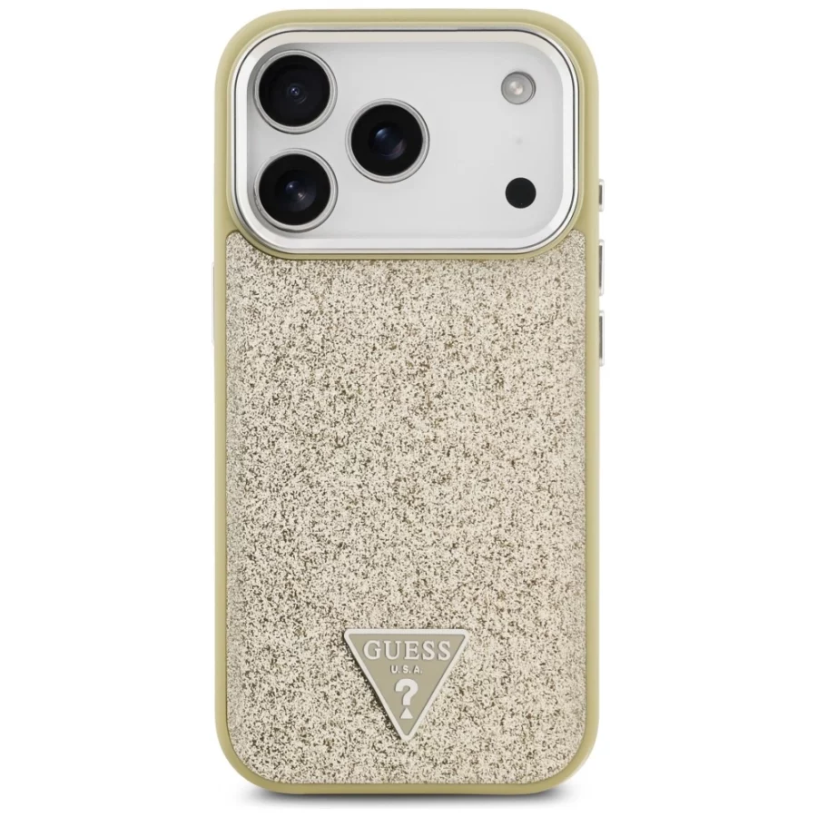 Etui Guess Glitter Triangle Logo MagSafe na iPhone 17 Pro - złote