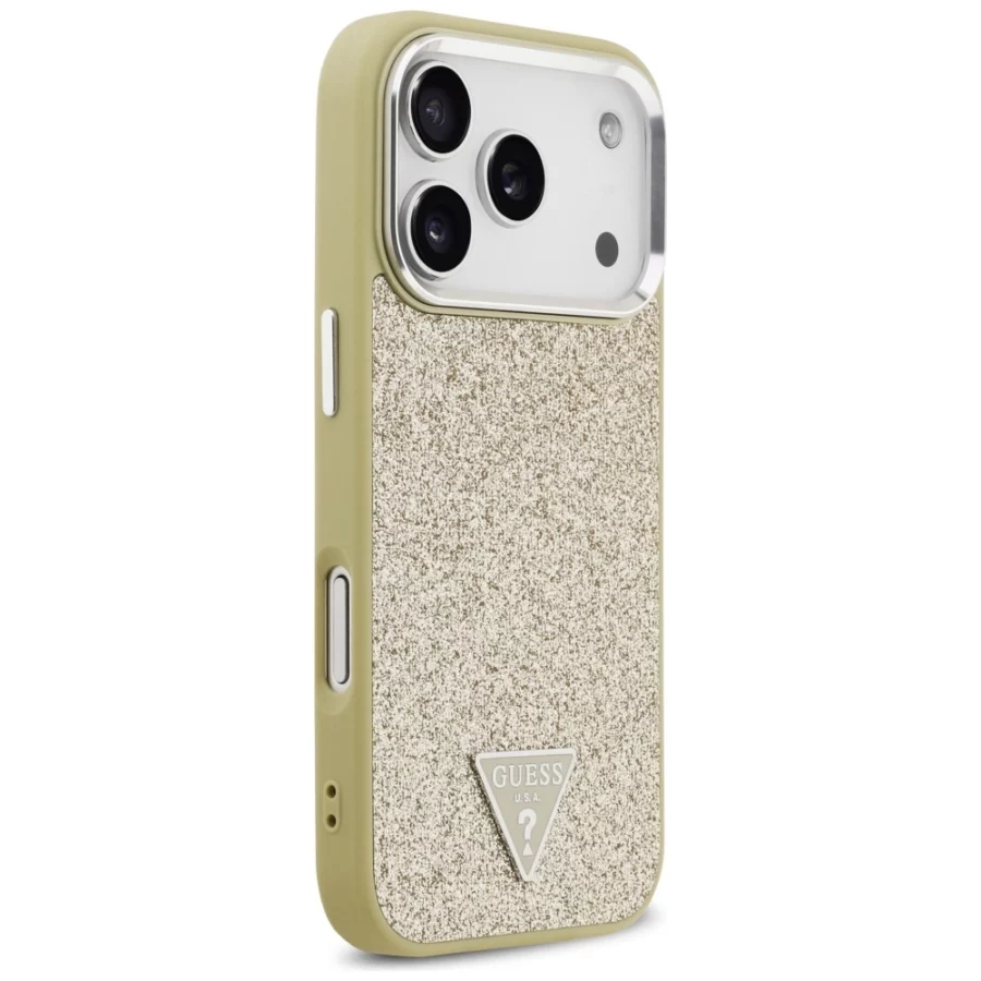 Etui Guess Glitter Triangle Logo MagSafe na iPhone 17 Pro - złote