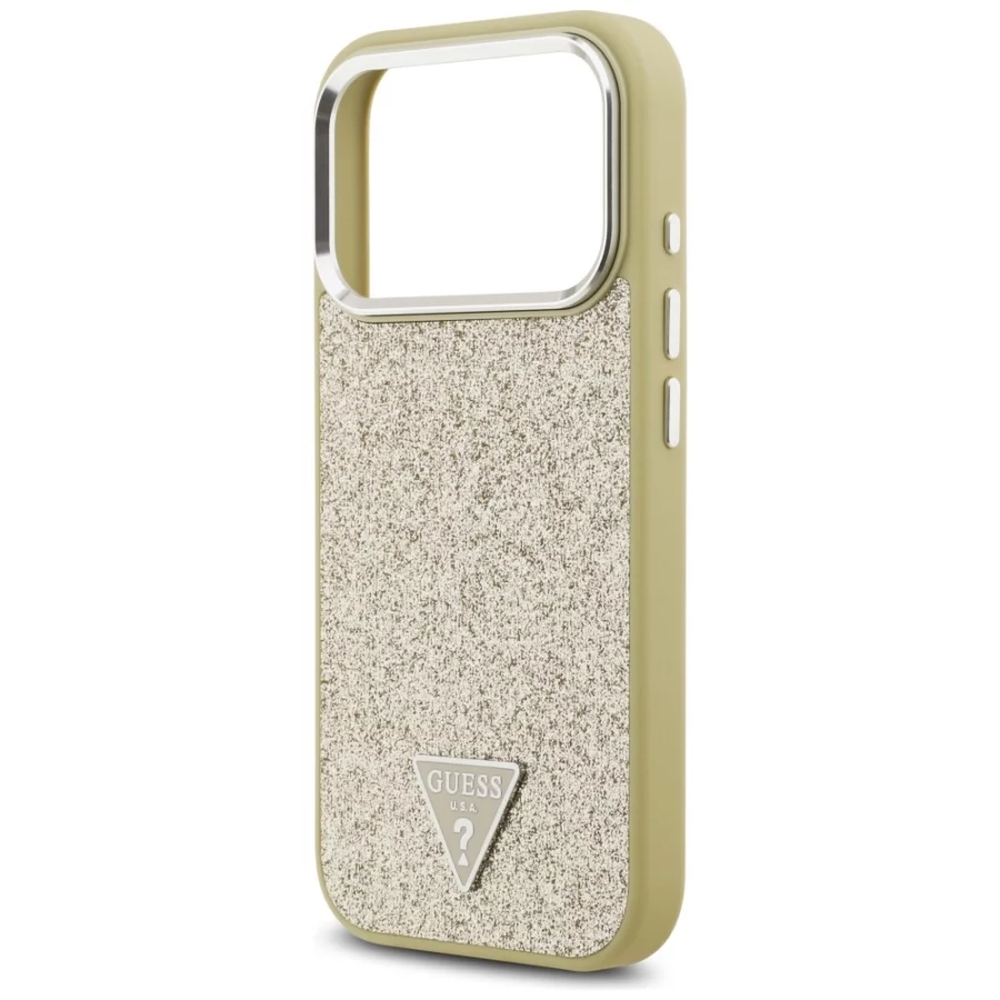 Etui Guess Glitter Triangle Logo MagSafe na iPhone 17 Pro - złote