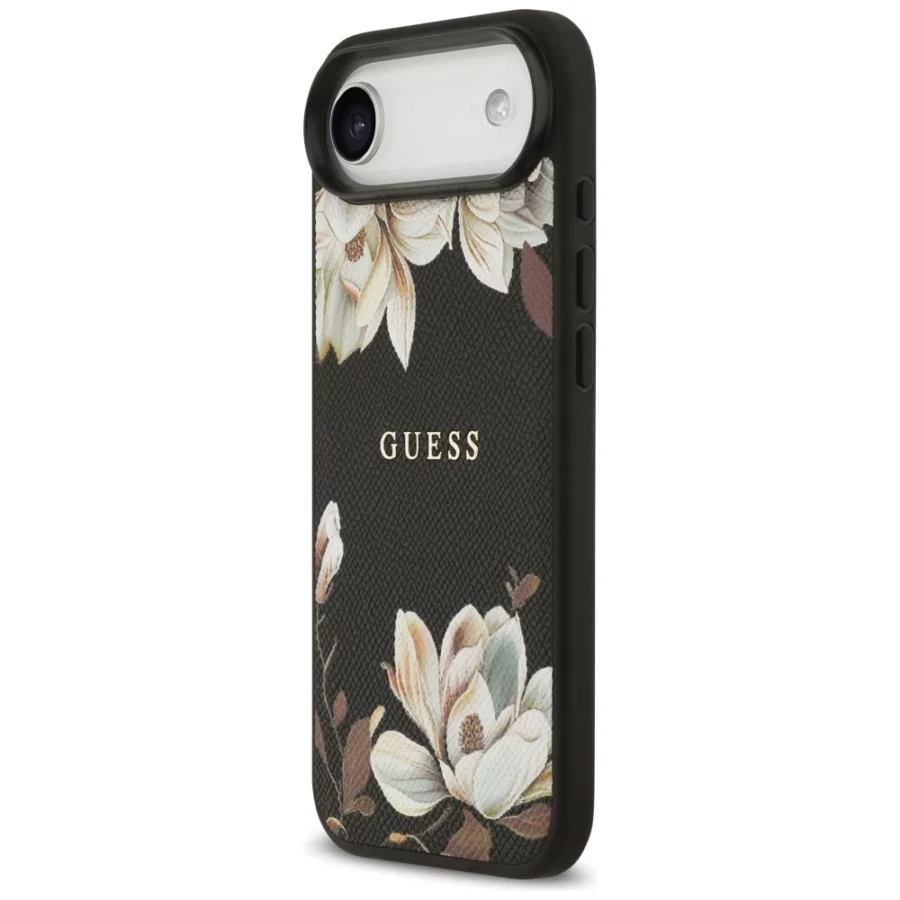 Etui Guess Grained Flowers Classic Logo MagSafe na iPhone Air - czarne
