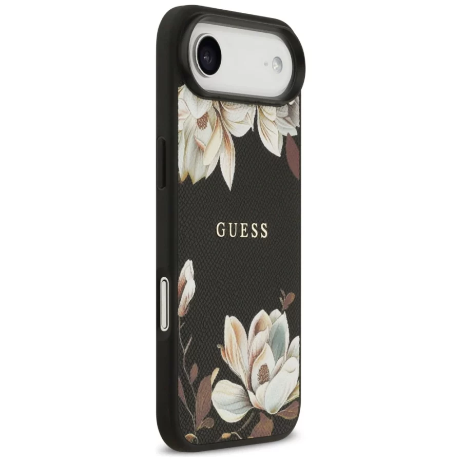 Etui Guess Grained Flowers Classic Logo MagSafe na iPhone Air - czarne