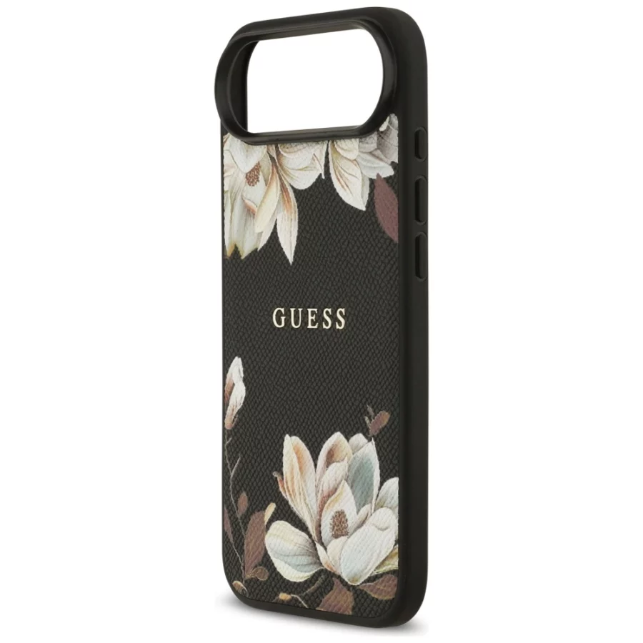 Etui Guess Grained Flowers Classic Logo MagSafe na iPhone Air - czarne