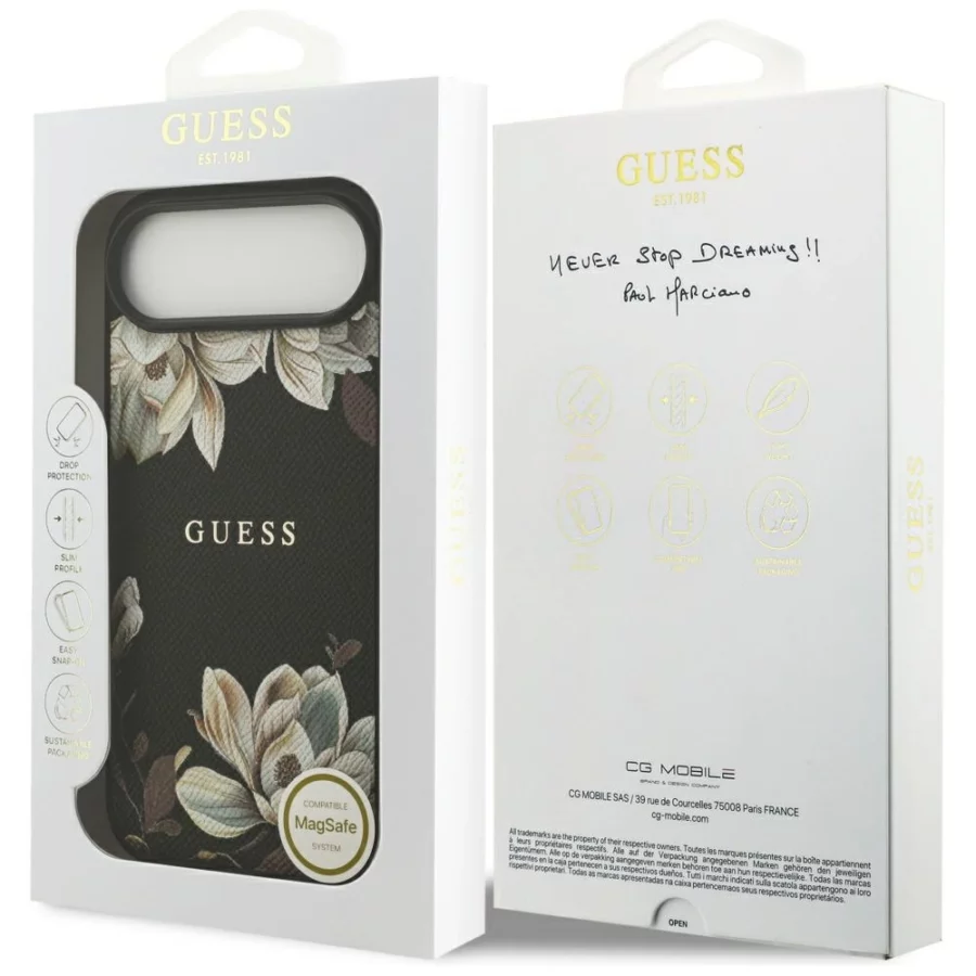 Etui Guess Grained Flowers Classic Logo MagSafe na iPhone Air - czarne