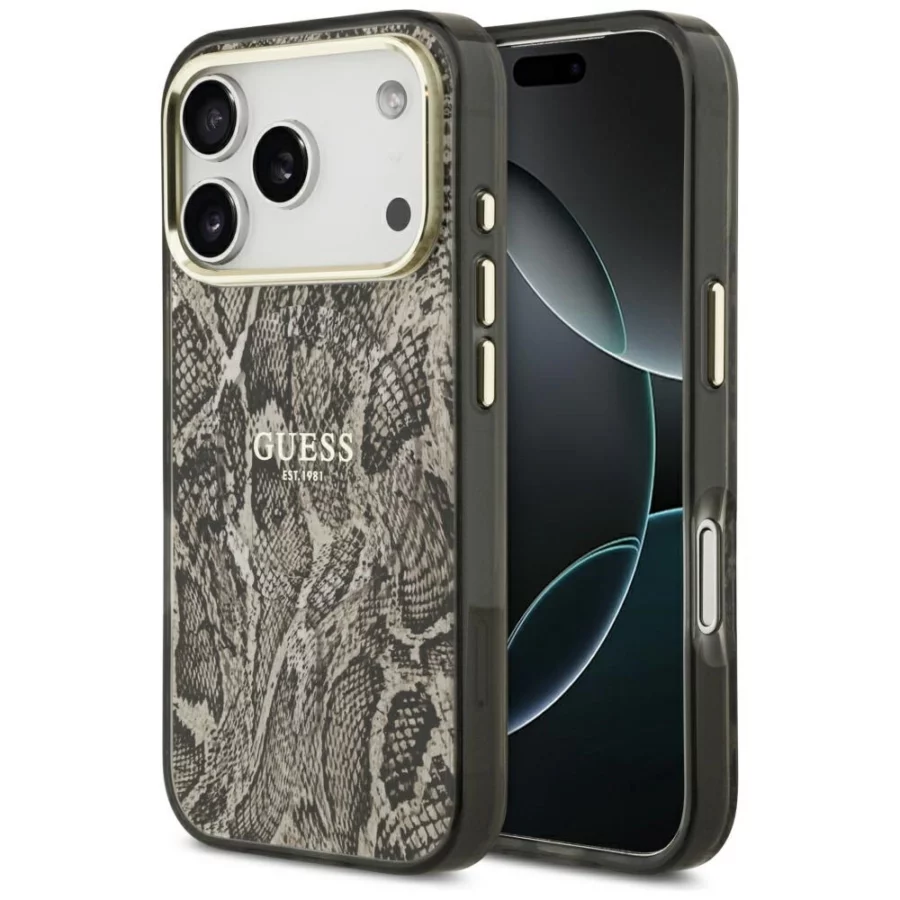 Etui Guess Python Pattern MagSafe na iPhone 17 Pro - brązowe