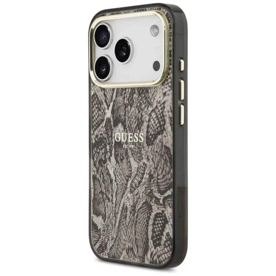 Etui Guess Python Pattern MagSafe na iPhone 17 Pro - brązowe