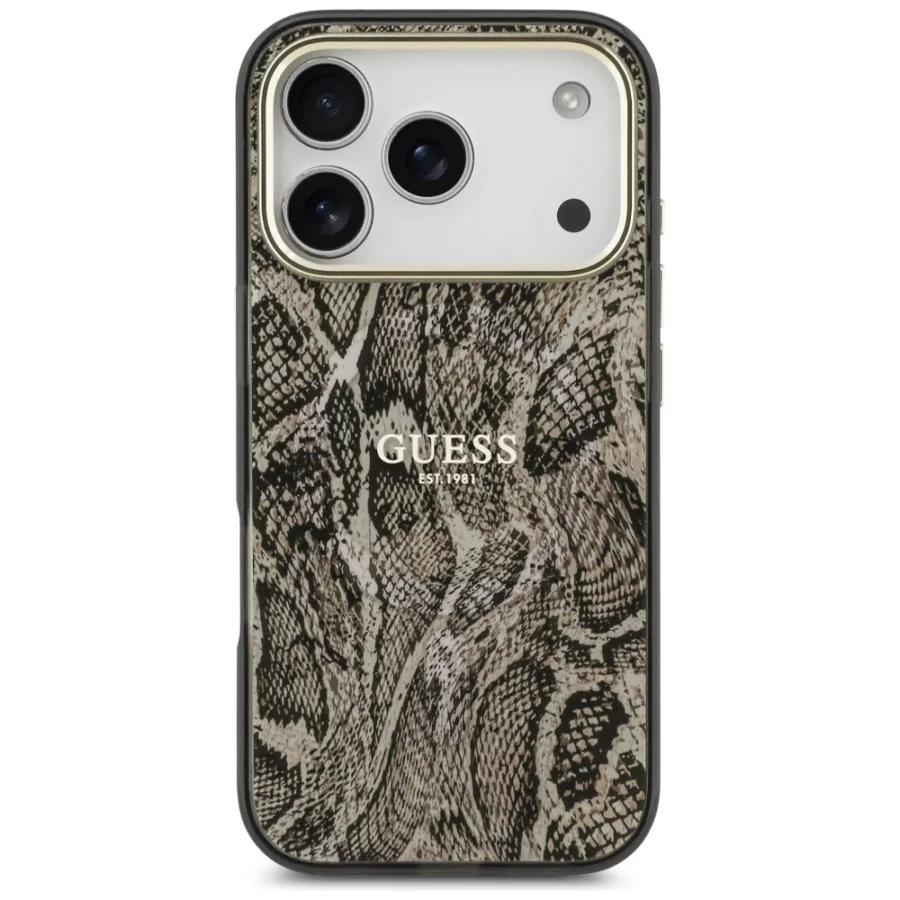 Etui Guess Python Pattern MagSafe na iPhone 17 Pro - brązowe