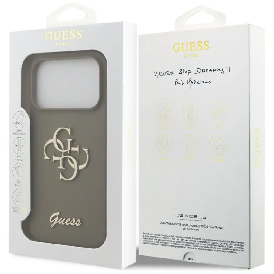 Etui Guess Silicone Big 4G Script na iPhone 17 Pro - brązowe