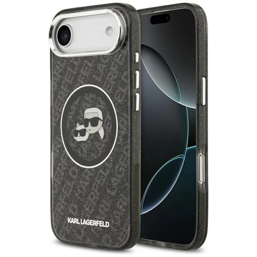 Etui Karl Lagerfeld IML Glitter Karl & Choupette Heads Logo MagSafe na iPhone Air - czarne