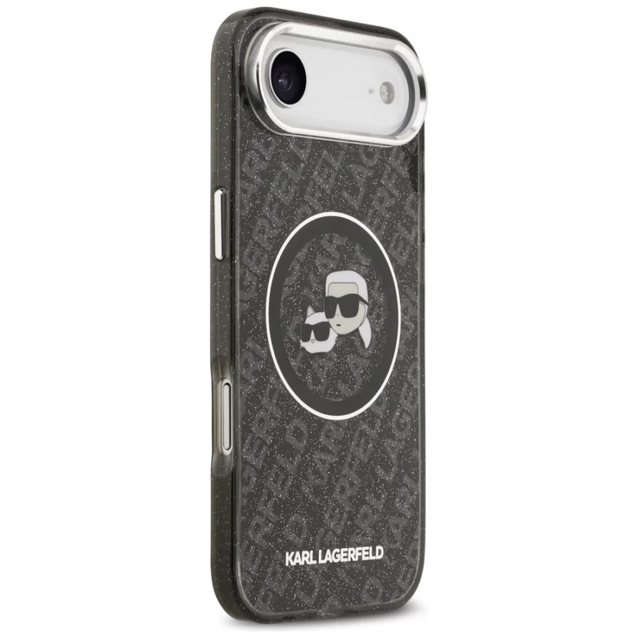 Etui Karl Lagerfeld IML Glitter Karl & Choupette Heads Logo MagSafe na iPhone Air - czarne