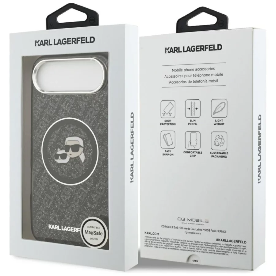 Etui Karl Lagerfeld IML Glitter Karl & Choupette Heads Logo MagSafe na iPhone Air - czarne