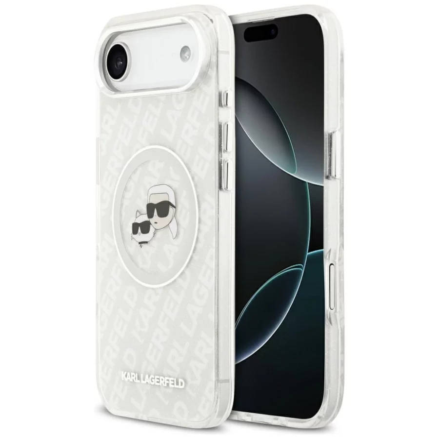 Etui Karl Lagerfeld IML Glitter Karl&Choupette Heads Logo MagSafe do iPhone Air - szare