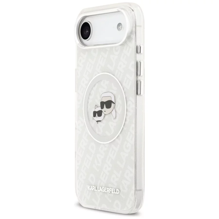 Etui Karl Lagerfeld IML Glitter Karl&Choupette Heads Logo MagSafe do iPhone Air - szare